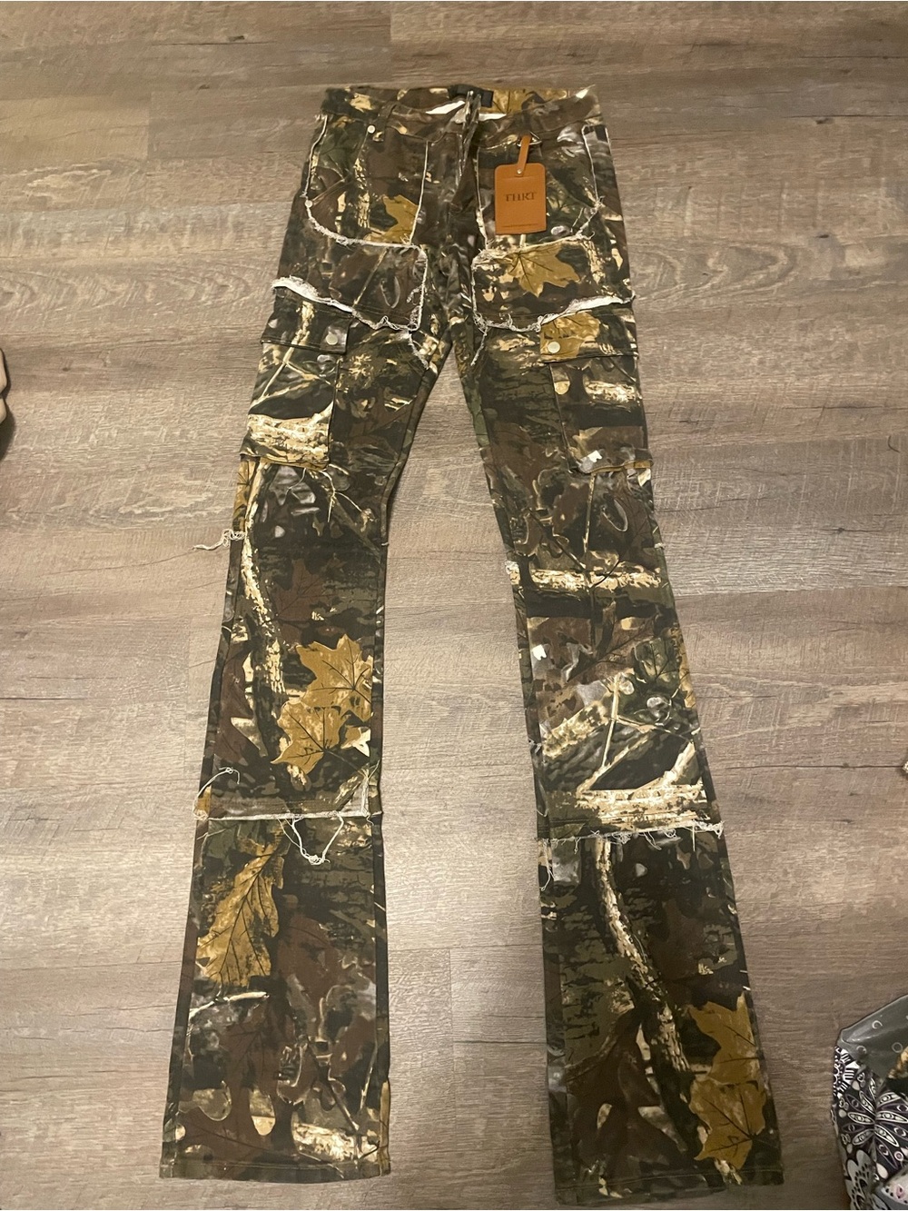 Camouflage Stacked Cargo Jeans in Green/Brown
